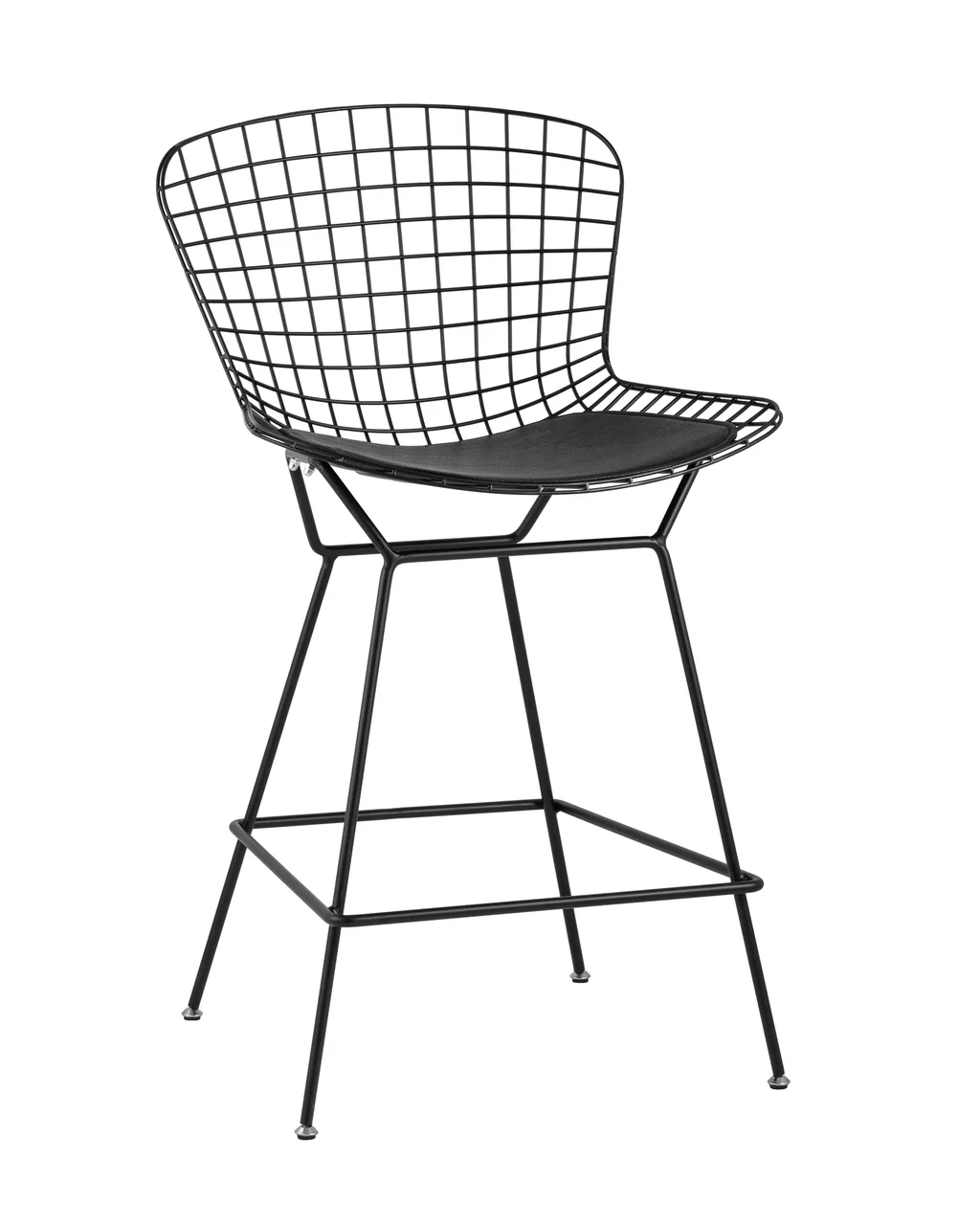 Стул полубарный Bertoia черный с черной подушкой